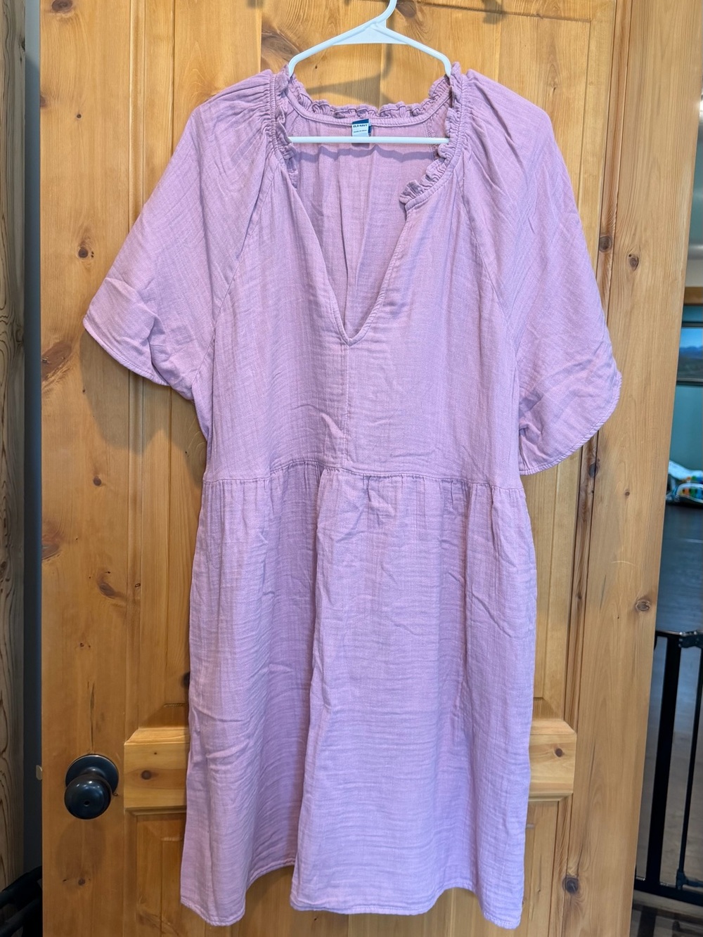 Old Navy Mauve Pink Cotton Gauze V-Neck Knee-Length Dress